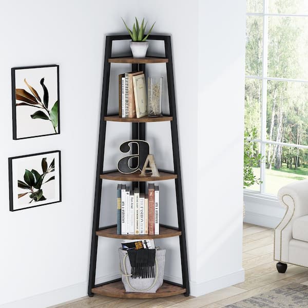TRIBESIGNS WAY TO ORIGIN Jannelly 70.8 in. Rustic Brown Wood and Black  Metal Frame 6 tier Radial Corner Shelves Bookcase Storage Rack Plant Stand  HD-F1356-WZZ - The Home Depot