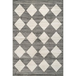 Gianna Contemporary Geometric Checker Tile Gray 6 ft. 7 in. x 9 ft. Area Rug