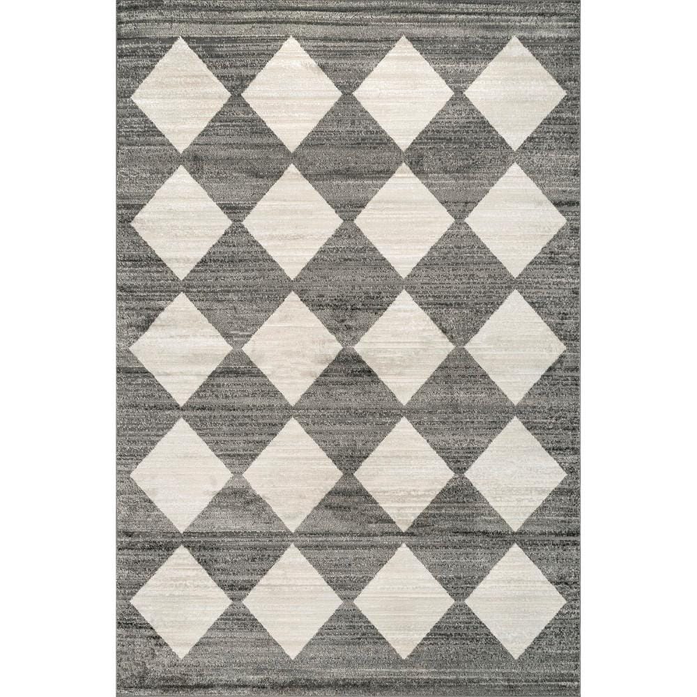 nuLOOM Gianna Contemporary Geometric Checker Tile Gray 8 ft. x 10 ft ...