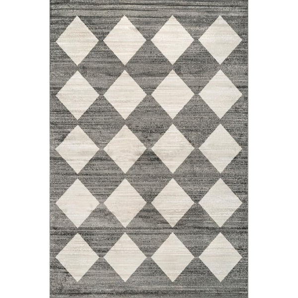 nuLOOM Gianna Modern Geometric Checker Tile Gray 5 ft. Round Area Rug