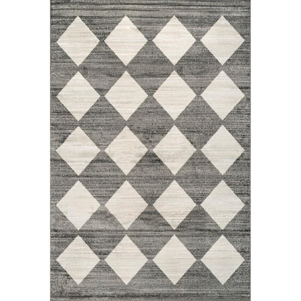 nuLOOM Gray 5 ft. x 5 ft. Gianna Contemporary Geometric Checker Tile Area Rug