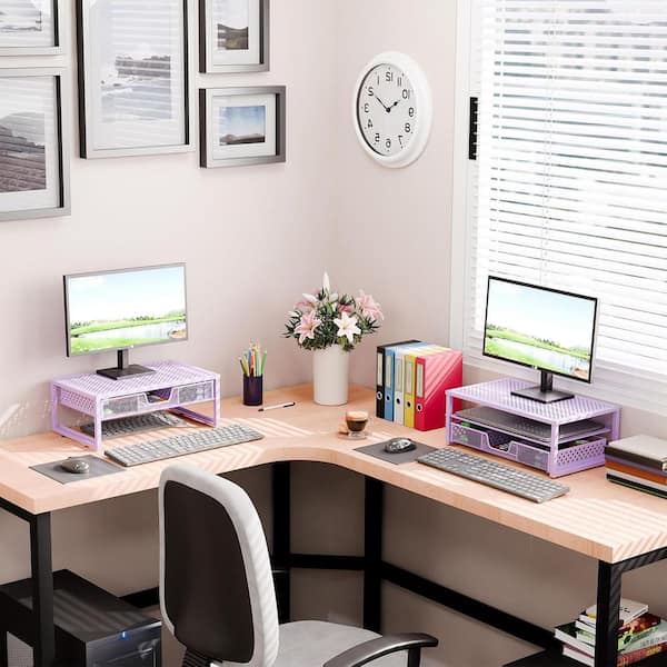 Purple 16 in. x 6.3 in. Metal Modern Desk Organizer Stand with Drawer