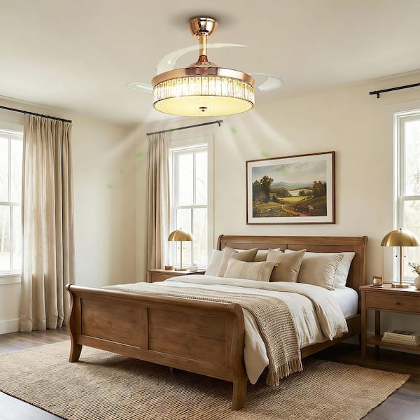 38-Watt 3-Blades Copper Standard Flush Mount Ceiling Fans with Invisible Blades and Stepless Dimming for Living Room