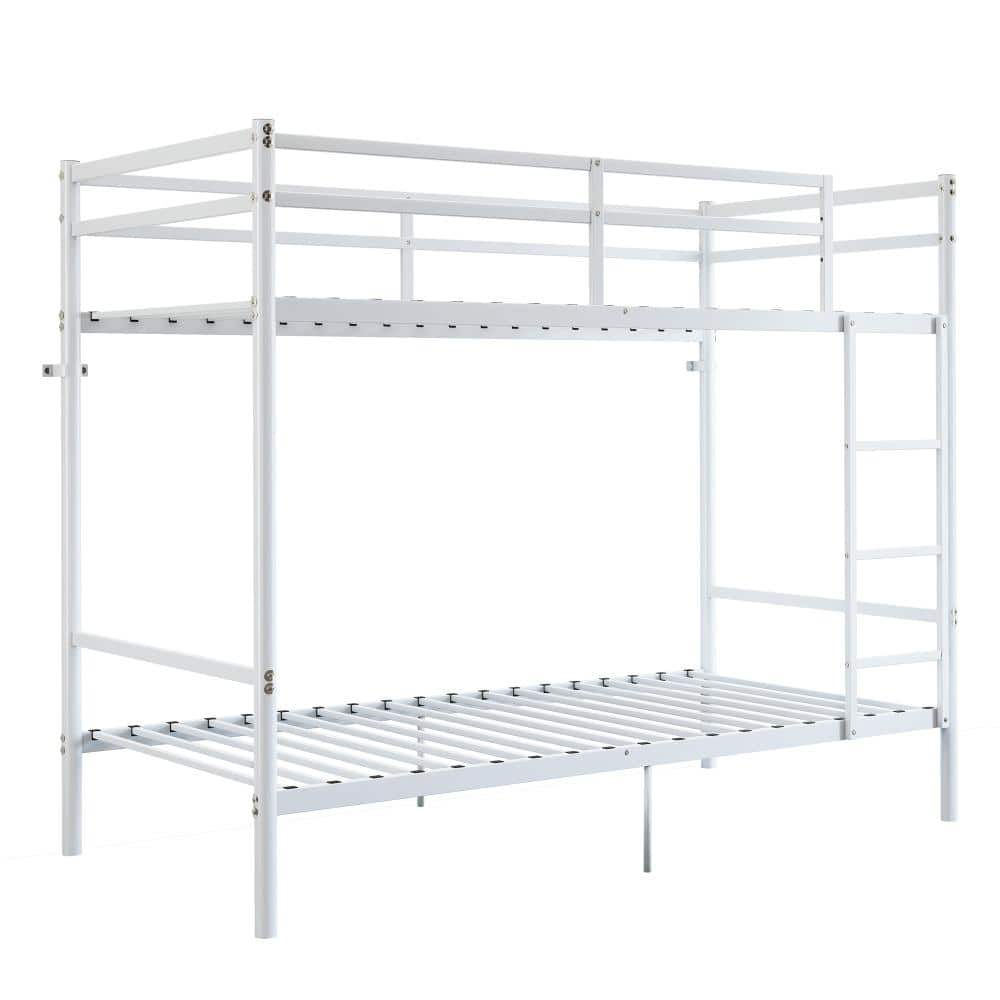 White Twin Over Twin Metal Bunk Bed with Ladder, Heavy Duty Iron Frame, High Guardrails & Under Bed Storage, Noise-Free price history on PriceWatchPro