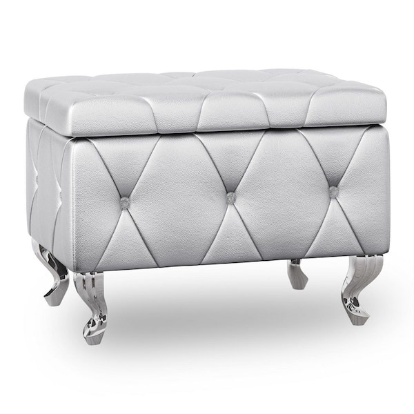 LUE BONA Small Foot Stool, Gray Square Foot Rest, PU Leather