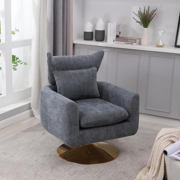 Unbranded Gray Linen Classic Mid-Century 360° Swivel Accent Chair for Living Room Bedroom