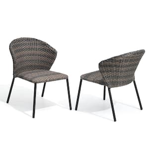 Patio Porch Garden PE Rattan Stacking Gray Outdoor Dining Chairs in Gray (Set of 2)