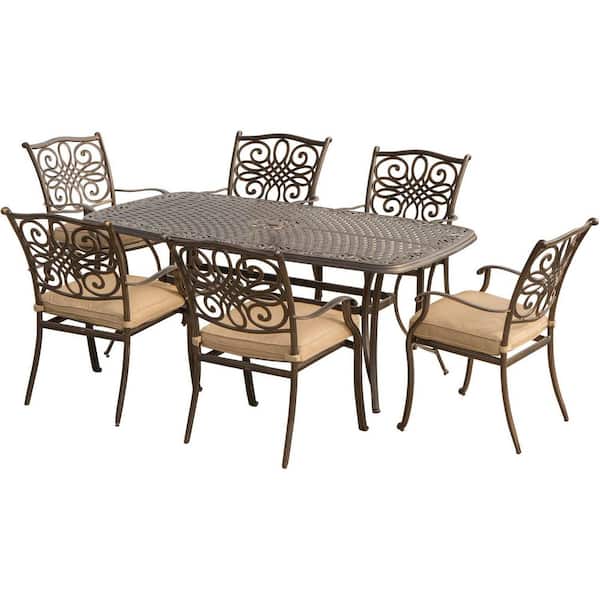 Hanover Traditions 7-Piece Aluminum Outdoor Dining Set with Natural Oat Cushions