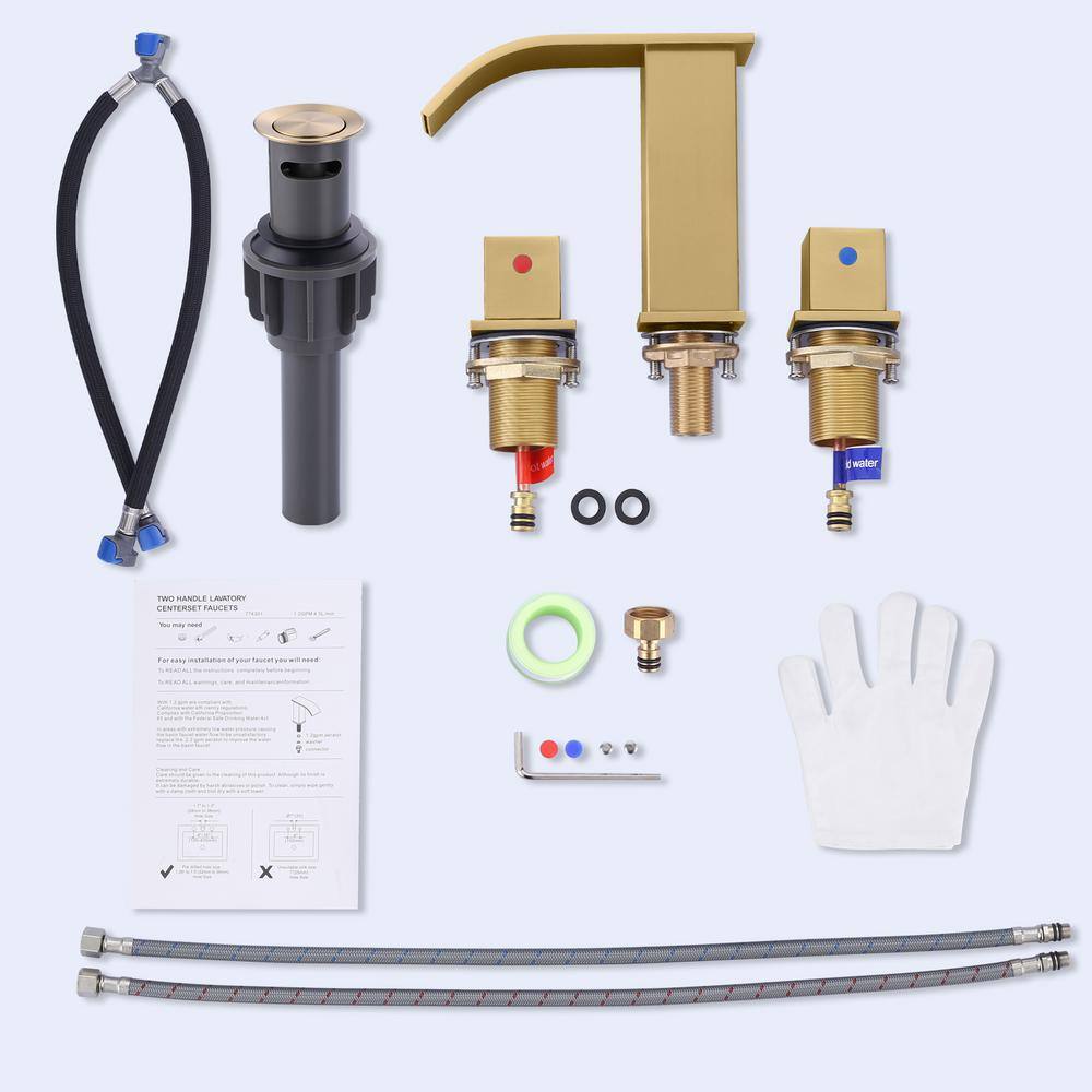 Brushed Gold 8-Inch Widespread Double Handle Waterfall Faucet