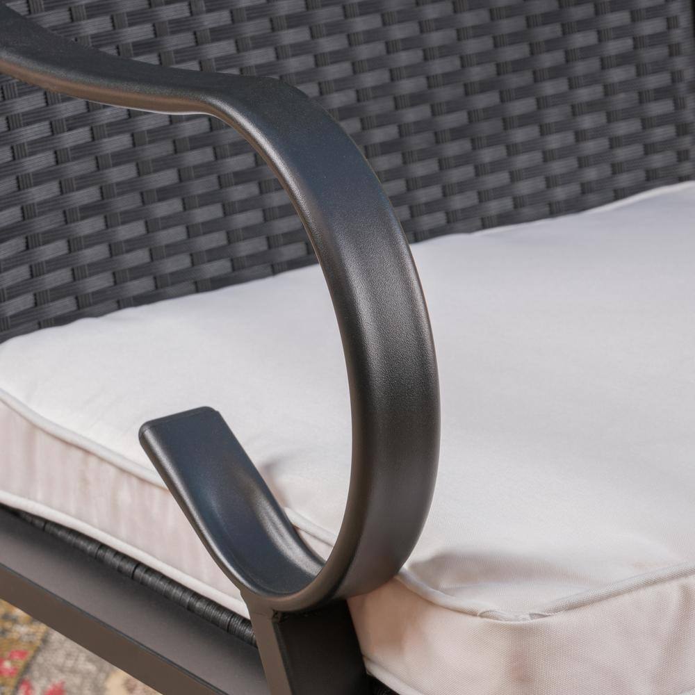 Mid-Century Modern Black Iron Rocking Chair with White Cushions