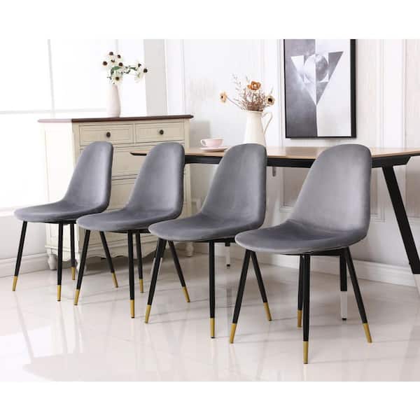 17.25 in. W Gray Velvet Dining Chair with Gold-Tipped Metal Legs for Kitchen & Dining Room (Set of 4)