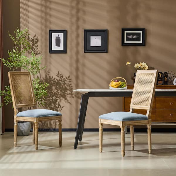 CHRISTOPHER KNIGHT HOME Beckstrom Denim Blue and Natural Upholstered Solid Wood Dining Side Chairs, Cane Back, (Set of 2)