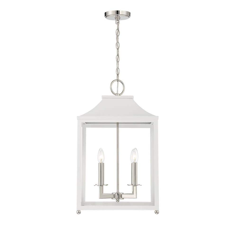 Contemporary 4-Light Pendant in White with Polished Nickel Accents