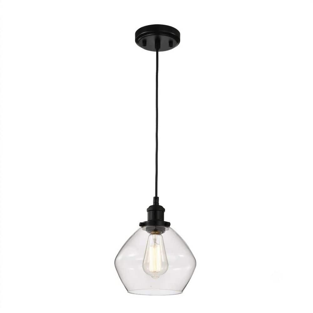 1-Light 8 in. Dia Matte Black Modern Pendant Light with Clear Pentagonal Glass Shade for Kitchen Island Dining Room price history on PriceWatchPro