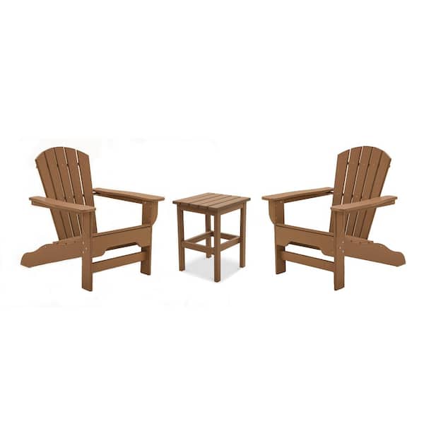Boca Raton Teak 3-Piece Recycled Plastic Patio Curveback Adirondack Chat Set