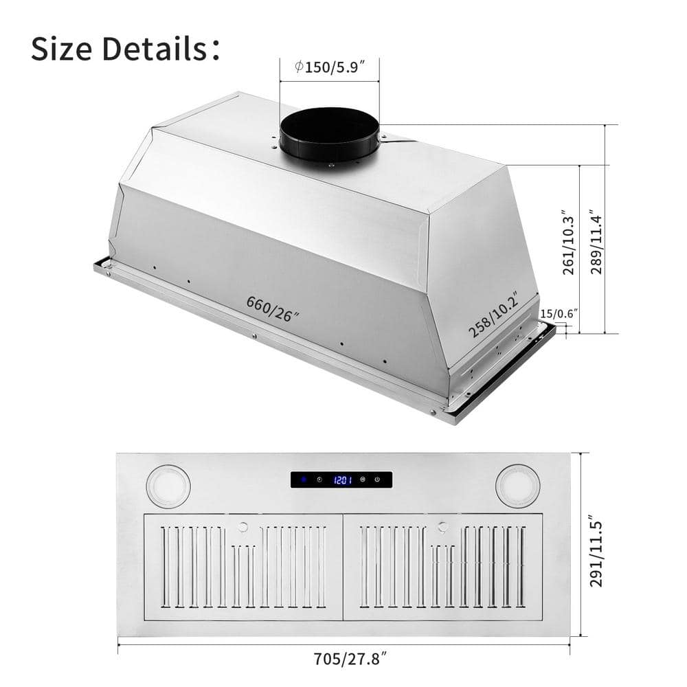 30-Inch Stainless Steel Insert Range Hood with LED Lights