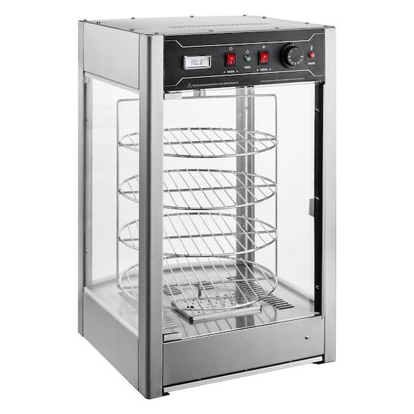 SVOPES 4-Tier Commercial Food Warmer Display for 14 in. Pizza Silver Buffet Server Rotary Steam Heating Temp Control w/1-Crocks