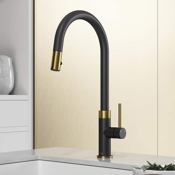 VIGO Bristol Single Handle Pull-Down Sprayer Kitchen Faucet in Matte Brushed Gold and Matte Black