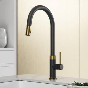 Bristol Single-Handle Pull-Down Sprayer Kitchen Faucet in Matte Gold/Matte Black