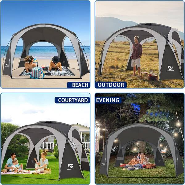 Gray Tent with Side Wall, Ground Pegs, and Stability Poles, Sun