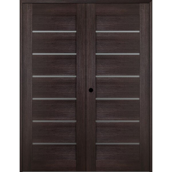 Belldinni Vona 07-02 36 in.x 80 in. Right Hand Active 6-Lite Frosted Glass Veralinga Oak Wood Composite Double Prehung French Door