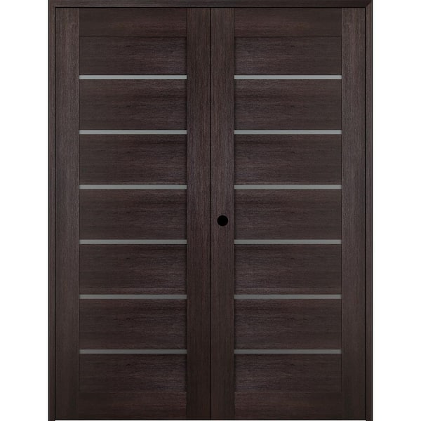 Vona 07-02 60 in.x 80 in. Right Hand Active 6-Lite Frosted Glass Veralinga Oak Wood Composite Double Prehung French Door