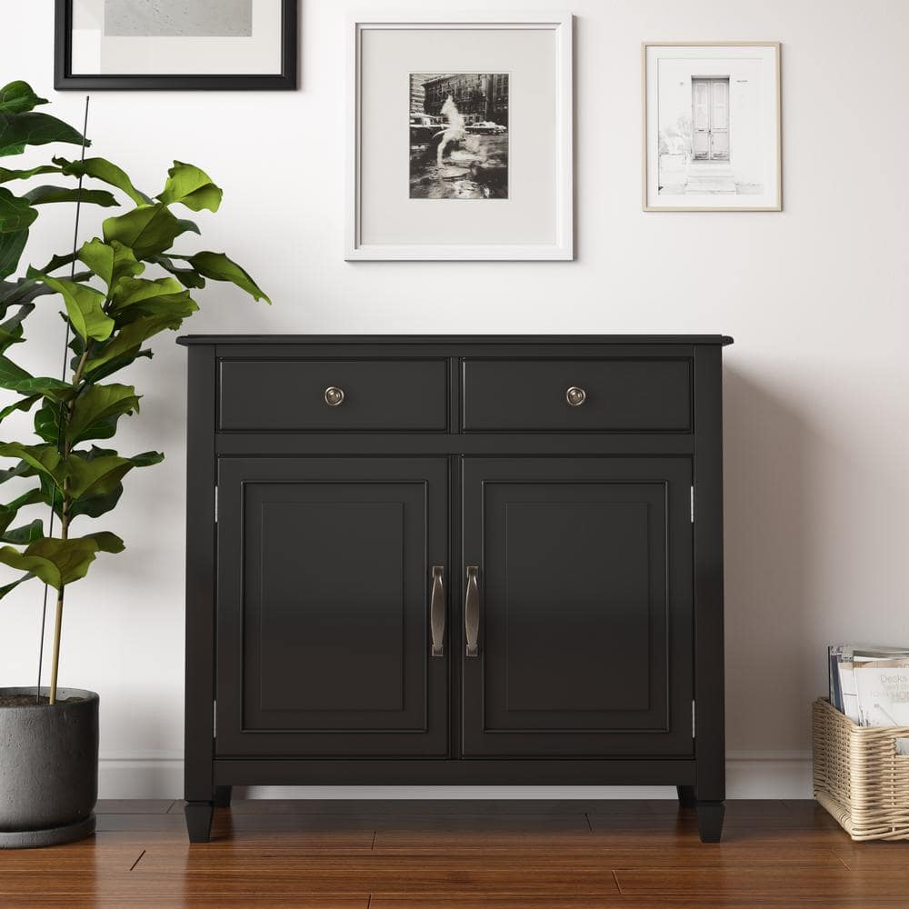 Simpli Home Connaught Solid Wood Entryway Storage Cabinet Black