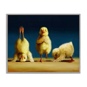 Yoga Chicks Funny Stretching Poses Painting by Lucia Heffernan Gray Framed Giclee Art Print Animal 11 in. x 14 in.