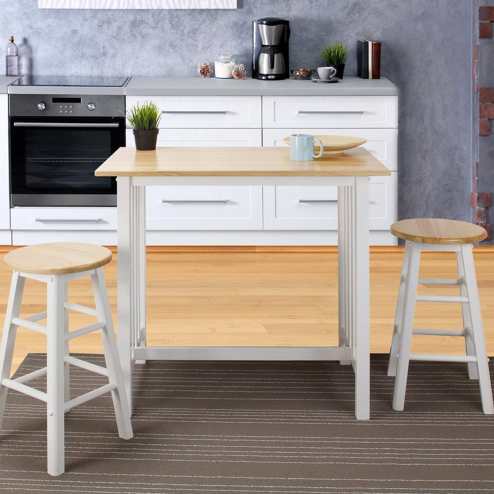 White and Natural Wood 3-Piece Pub Breakfast Set