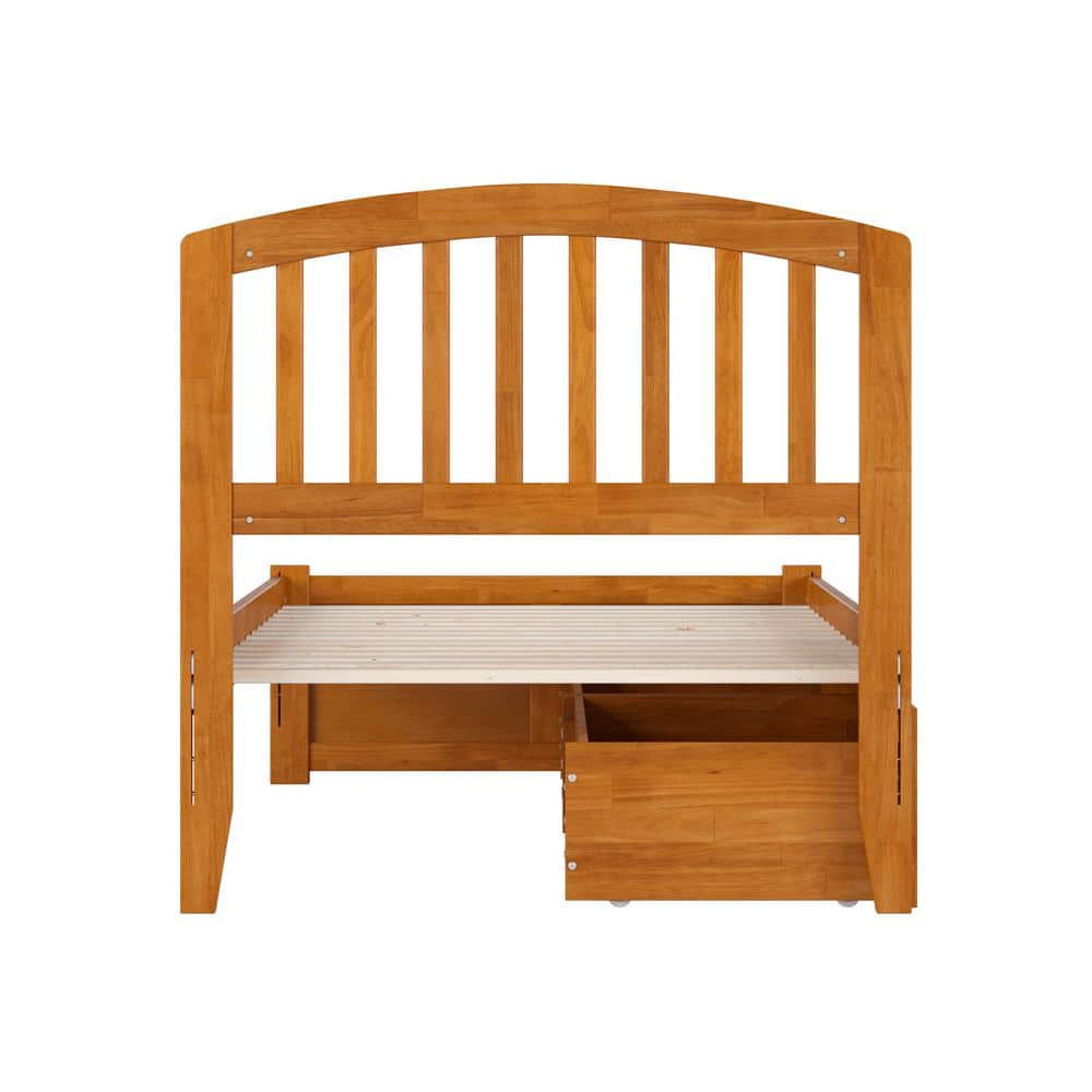 Light Toffee Twin Wood Platform Bed with Storage Drawers