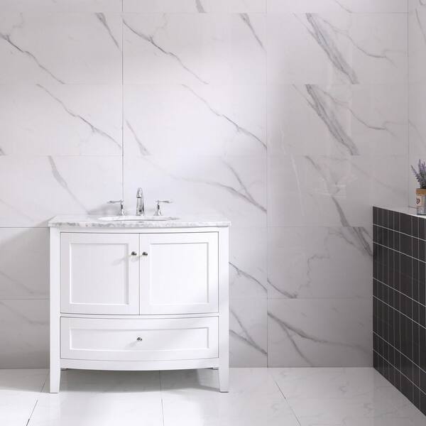 Eviva Stanton 36 in. W x 22 in. D x 35.25 in. H Bathroom Vanity in White with White Carrara Marble Top with White Sink