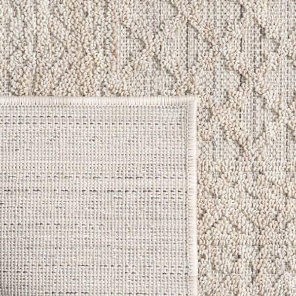 Ivory 8 ft. x 9 ft. Woven Geometric PET Polyester Rectangle Indoor/Outdoor Area Rug