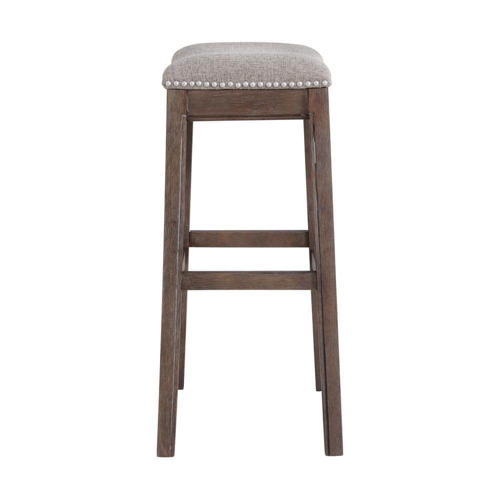 Dark Brown Backless Saddle Wood Bar Stools, Set of 2