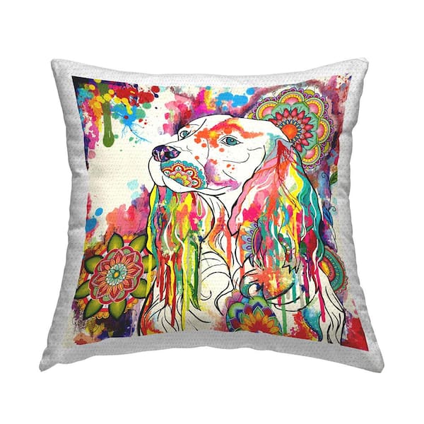 Stupell Industries Spaniel Dog Portrait Mandalas Multi-Color Square Outdoor Throw Pillow
