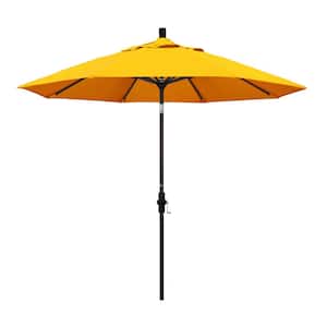 9 ft. Bronze Aluminum Pole Market Aluminum Ribs Collar Tilt Crank Lift Patio Umbrella in Sunflower Yellow Sunbrella