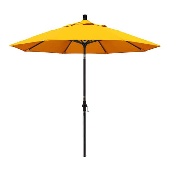 California Umbrella 9 ft. Bronze Aluminum Pole Market Aluminum Ribs Collar Tilt Crank Lift Patio Umbrella in Sunflower Yellow Sunbrella