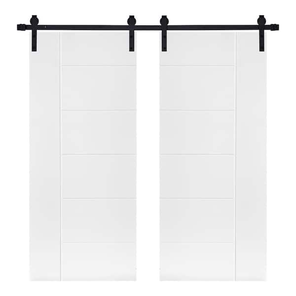 AIOPOP HOME Double Modern Designed 48 in. x 84 in. MDF Panel White Painted Sliding Barn Door with Hardware Kit