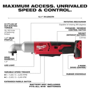 M18 18V Lithium-Ion Cordless 3/8 in. 2-Speed Right Angle Impact Wrench (Tool-Only)