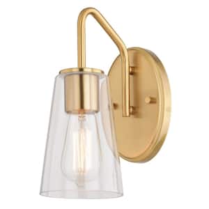 Beverly 4.75 in. 1-Light Gold Muted Brass Bathroom Vanity Light Wall Sconce Fixture Clear Glass Shade, LED Compatible