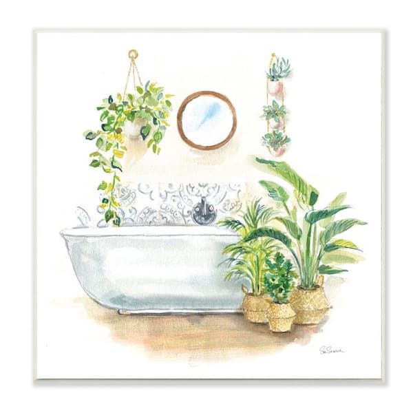 Stupell Industries Serene Bathroom Interior Greenery Plants Painting By Sue Schlabach Unframed Print Nature Wall Art 12 in. x 12 in.