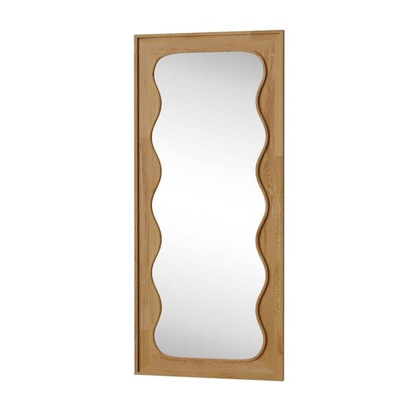 Unbranded Brown 31 in. W x 71 in. H Wood Wavy Right-Angled Rectangular Mirror for Living Room