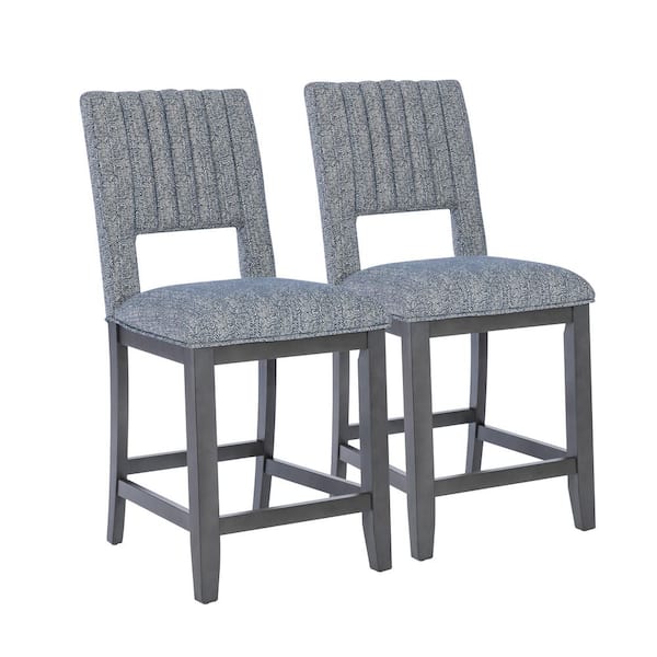 Linon Home Decor Jesey 25 in. Distressed Charcoal Gray High Back Wood Counter Stool with Fabric Seat Set of 2