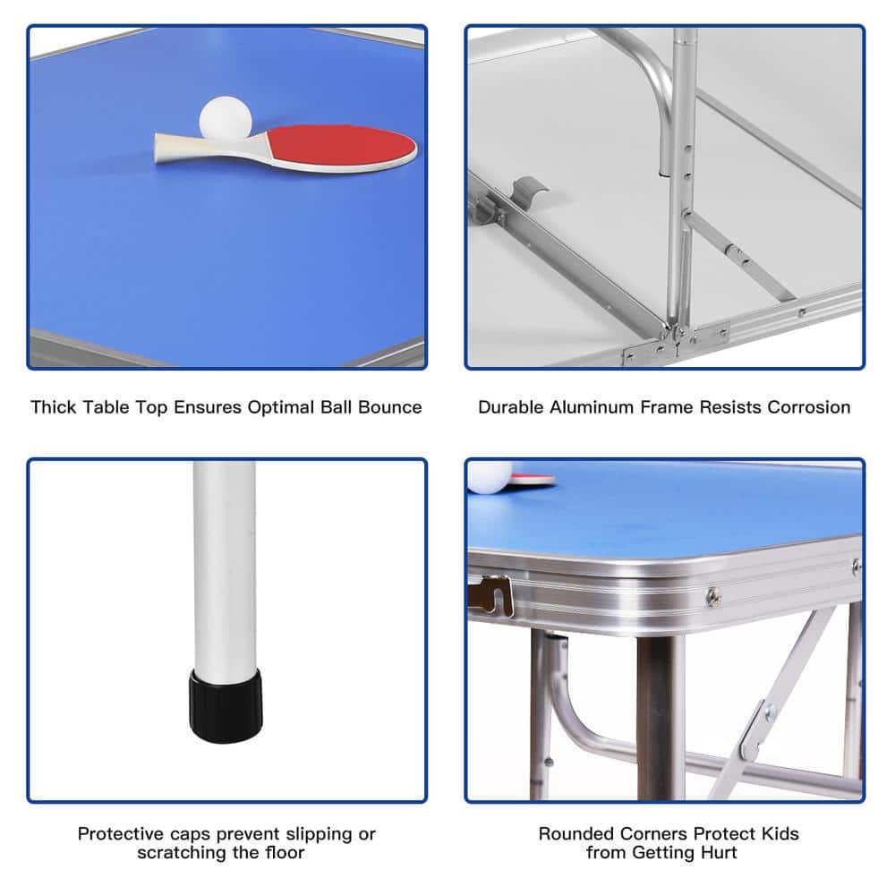 Blue Foldable Portable Ping Pong Table with Net and Accessories