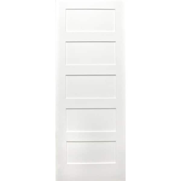 Shaker 32 in. x 80 in. 5-Panel Wood Craftsman White Primed Interior Door Slab