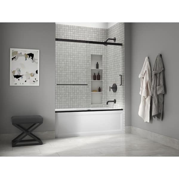 KOHLER Elate 56-60 in. W x 57 in. H Sliding Frameless Tub Door in Matte Black with Crystal Clear Glass