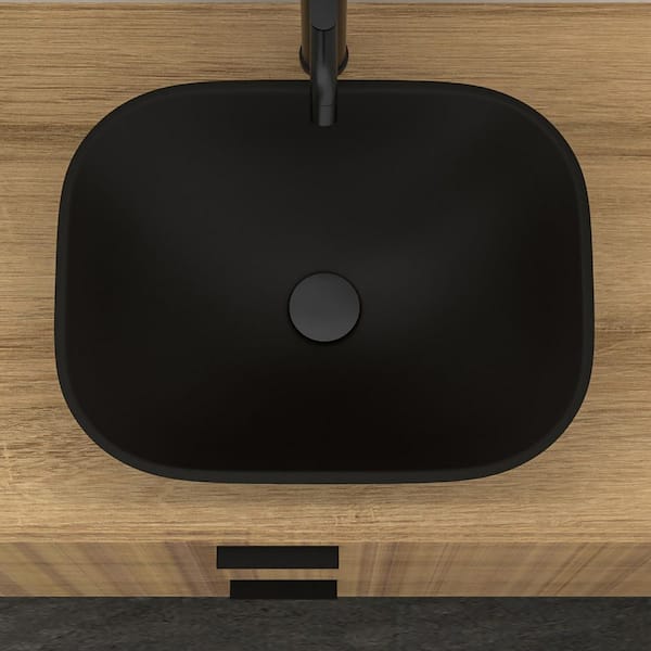 18.5 in. Vessel Rectangular Bathroom Sink with Faucet and Pop-up Drain in Matte Black Tempered Glass