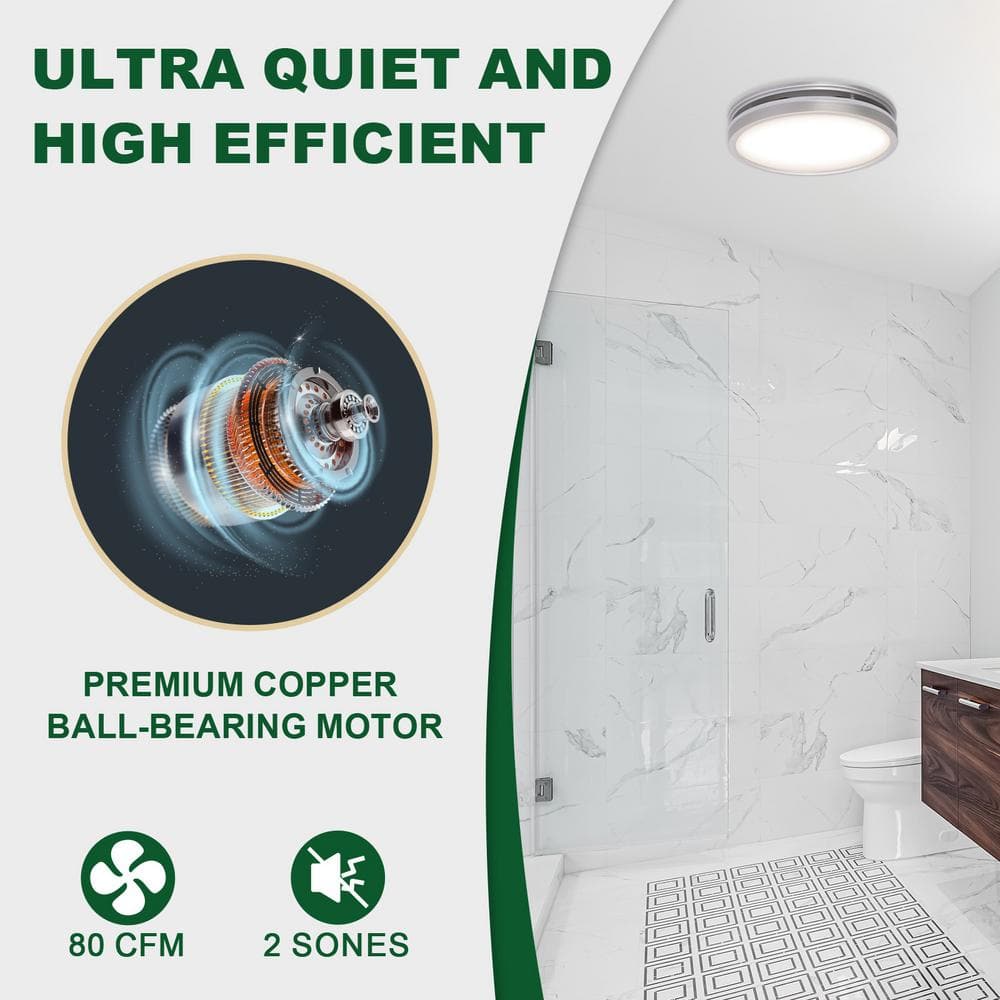 Silver Round Bathroom Exhaust Fan with LED Light and Nightlight