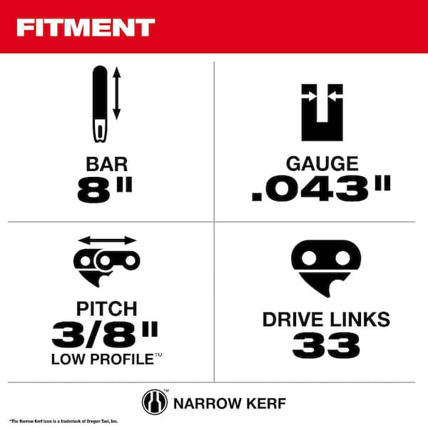 Milwaukee 8 in. Chainsaw Bar & Chain Combo with 3/8 in. Low Profile Pitch and .043 in. Gauge