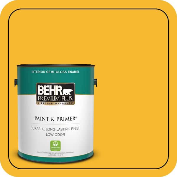 BEHR PREMIUM PLUS 1 gal. Home Decorators Collection #HDC-MD-02A Yellow Groove Semi-Gloss Enamel Low Odor Interior Paint & Primer