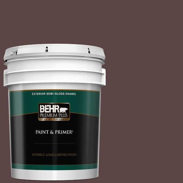 BEHR PREMIUM PLUS 5 gal. #BNC-31 Mahogany Spice Semi-Gloss Enamel Exterior Paint & Primer